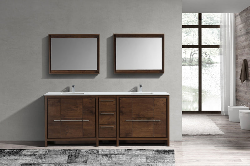 KubeBath Dolce 84″ Double Sink Modern Bathroom Vanity with White Quartz Countertop