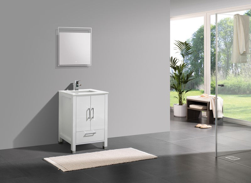 KubeBath Anziano 24" Gloss White Freestanding Vanity w/ Quartz Countertop and Undermount Sink