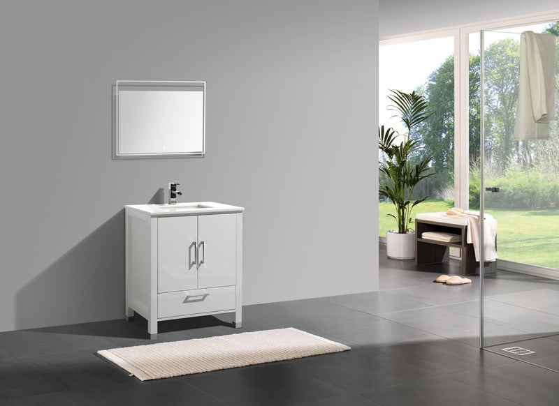 KubeBath Anziano 30" Gloss White Freestanding Vanity w/ Quartz Countertop and Undermount Sink