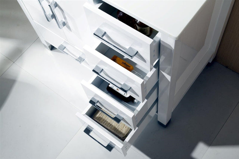 KubeBath Anziano 36" Gloss White Freestanding Vanity w/ Quartz Countertop - Right Side Drawers