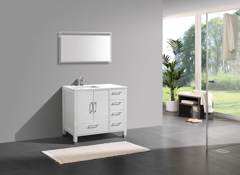 KubeBath Anziano 40" Gloss White Freestanding Vanity w/ Quartz Countertop