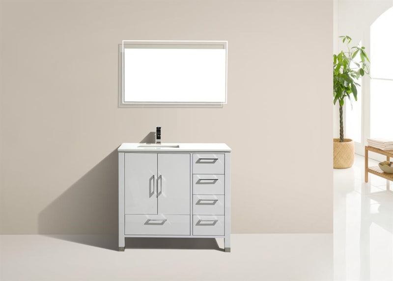 KubeBath Anziano 40" Gloss White Freestanding Vanity w/ Quartz Countertop
