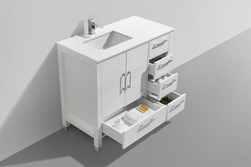 KubeBath Anziano 40" Gloss White Freestanding Vanity w/ Quartz Countertop