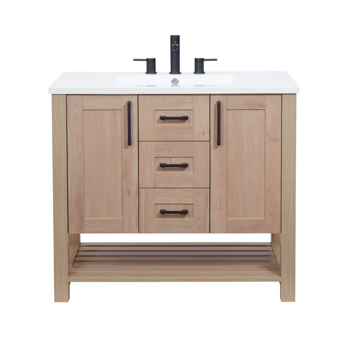 Luxo Marbre Bossy Free-Standing Vanity with 2 Shaker-style Drawers, 2 Shaker-style Doors and Ribbed Lower Shelf