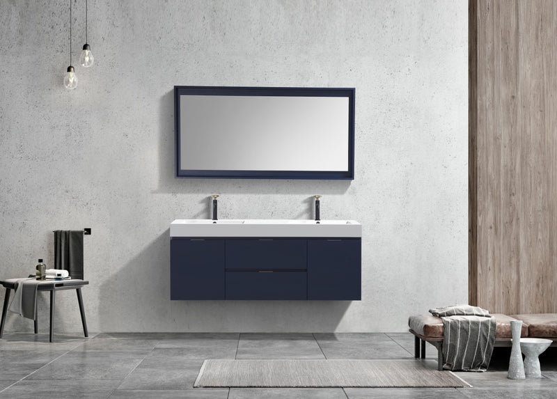 KubeBath Bliss 60" Double Sink Wall Mount Modern Bathroom Vanity