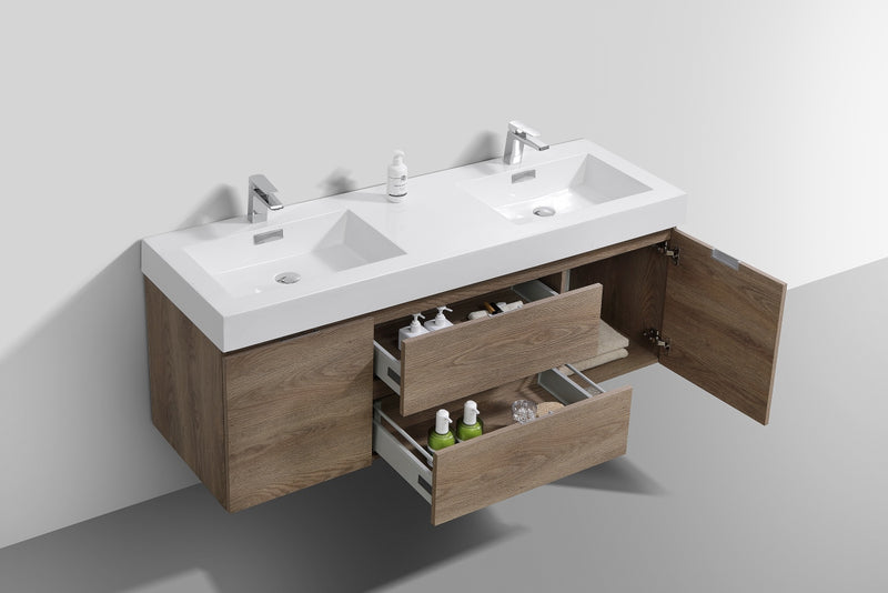 KubeBath Bliss 60" Double Sink Wall Mount Modern Bathroom Vanity