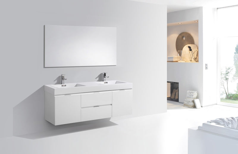 KubeBath Bliss 60" Double Sink Wall Mount Modern Bathroom Vanity
