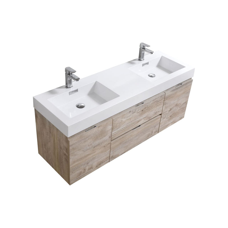 KubeBath Bliss 60" Double Sink Wall Mount Modern Bathroom Vanity