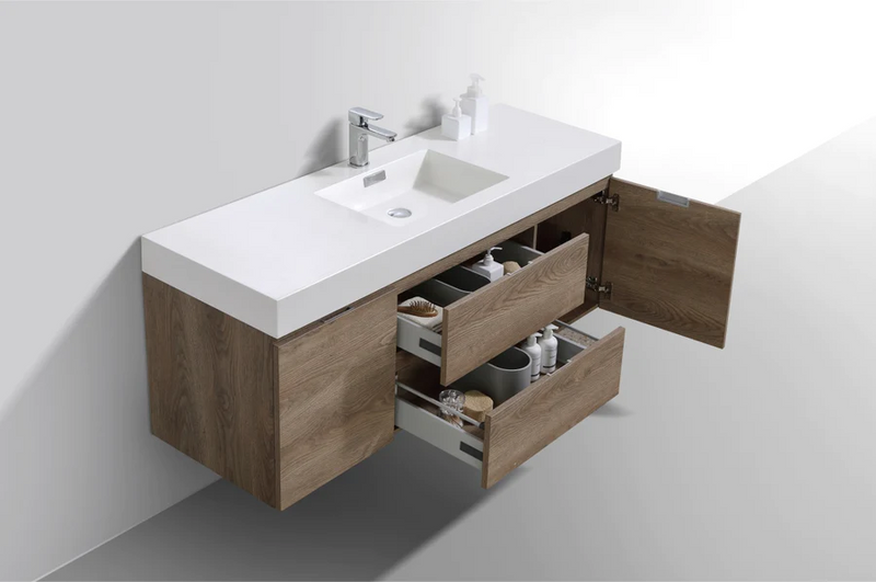 KubeBath Bliss 60" Single Sink Wall Mount Modern Bathroom Vanity
