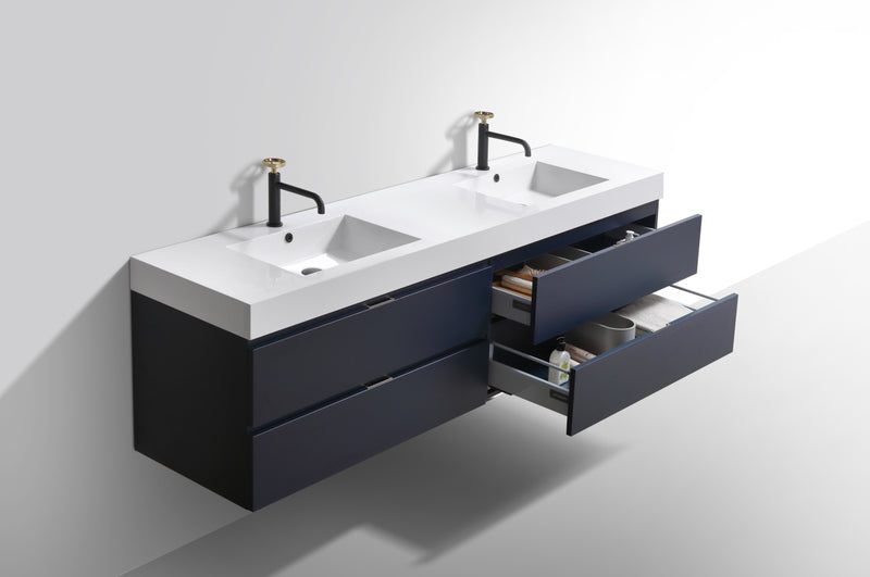 KubeBath Bliss 72" Double Sink Wall Mount Modern Bathroom Vanity