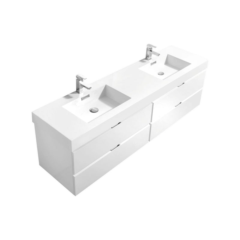 KubeBath Bliss 72" Double Sink Wall Mount Modern Bathroom Vanity