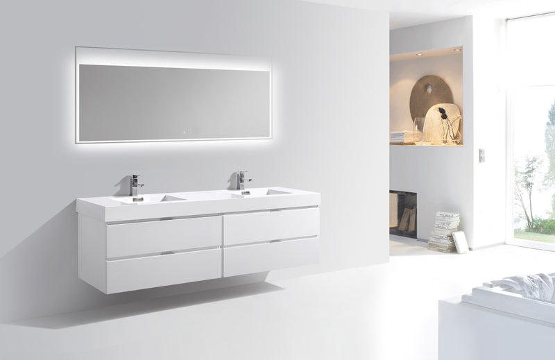 KubeBath Bliss 80" Double Sink Wall Mount Modern Bathroom Vanity