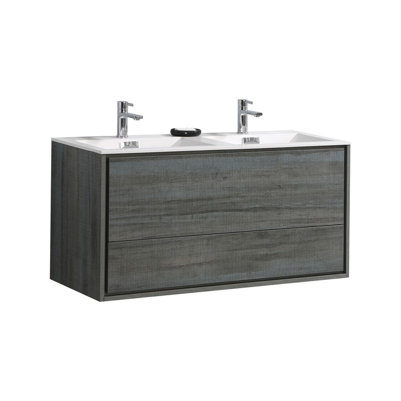 KubeBath DeLusso 48" Double Sink Wall Mount Modern Bathroom Vanity
