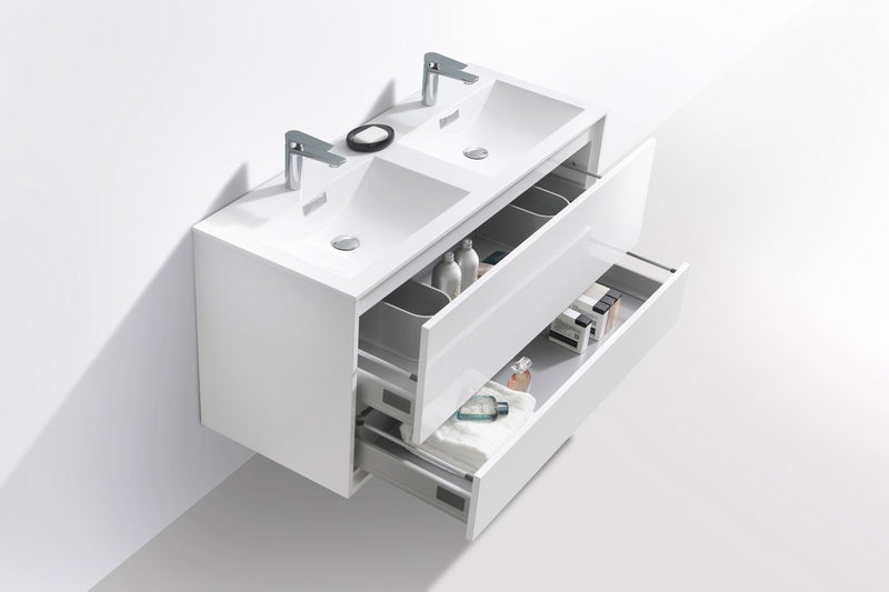 KubeBath DeLusso 48" Double Sink Wall Mount Modern Bathroom Vanity