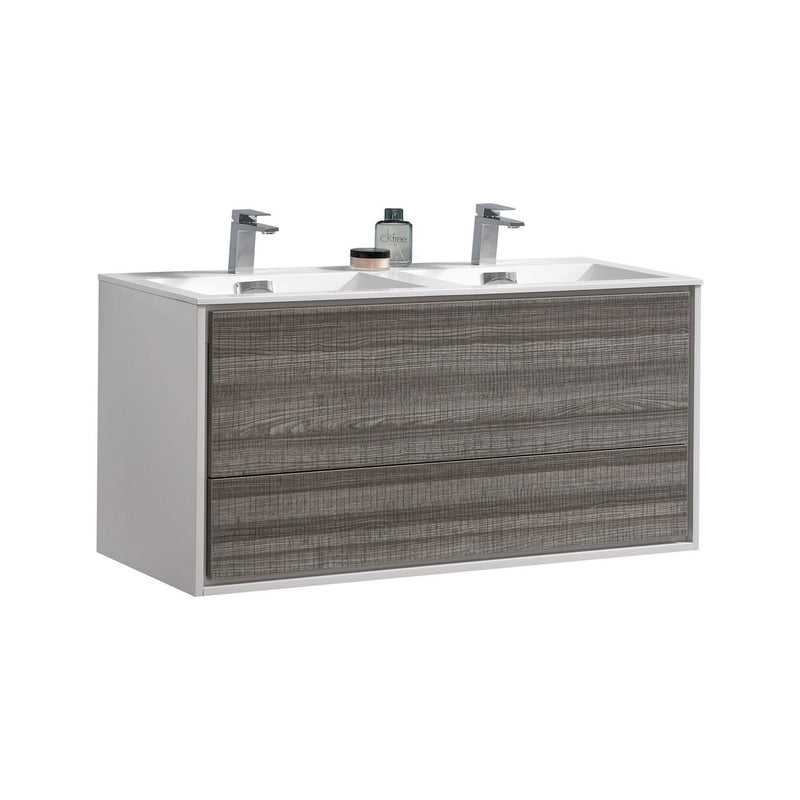 KubeBath DeLusso 48" Double Sink Wall Mount Modern Bathroom Vanity