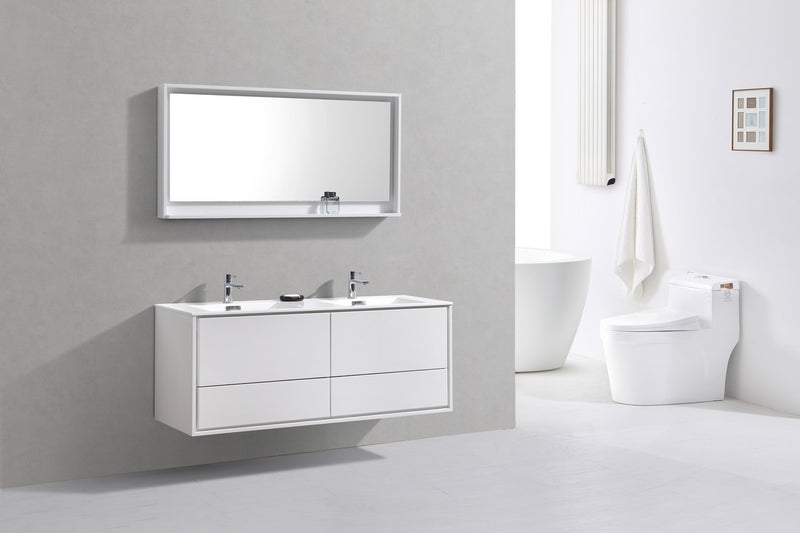 KubeBath DeLusso 60" Double Sink Wall Mount Modern Bathroom Vanity