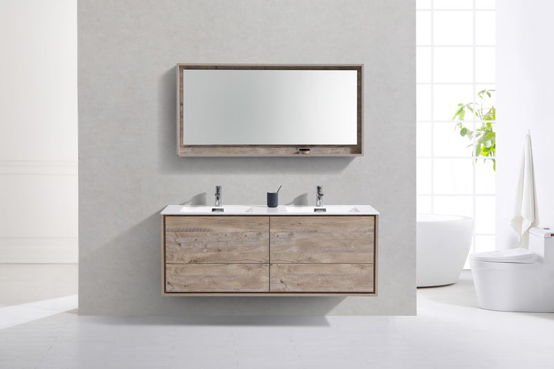 KubeBath DeLusso 60" Double Sink Wall Mount Modern Bathroom Vanity