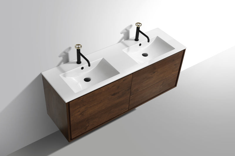 KubeBath DeLusso 60" Double Sink Wall Mount Modern Bathroom Vanity