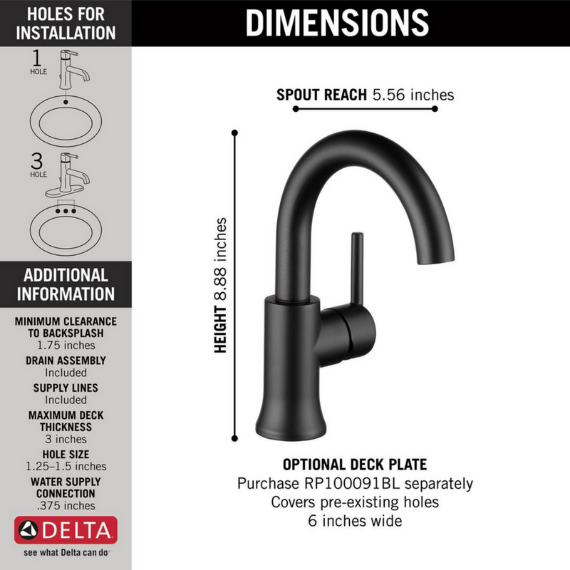 Delta Trinsic Bathroom Faucet in Matte Black with Pop-Up