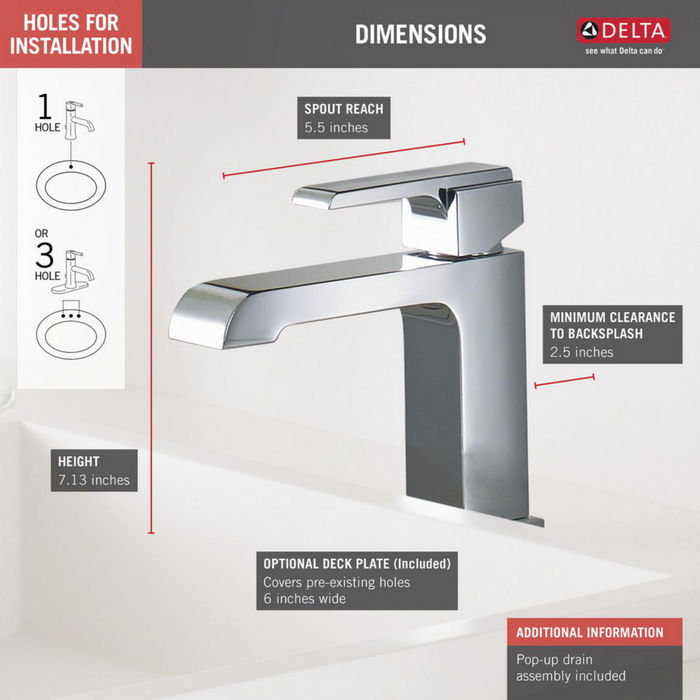 Delta Ara Single Handle Bathroom Faucet with Pop-Up - Chrome