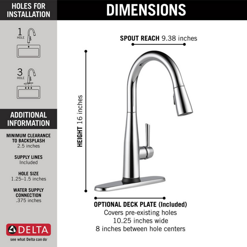 Delta Essa Single Handle Pull-Down Kitchen Faucet with Touch2O Technology 9113T