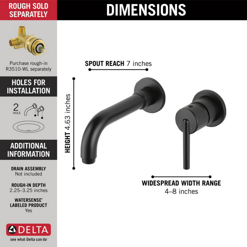 Delta Trinsic Single Handle Wall Mount Bathroom Faucet Trim in Matte Black