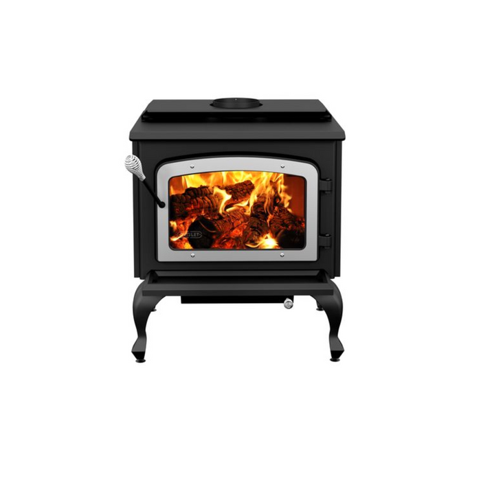 Drolet Escape 1800 Wood Burning Stove On Legs With Brushed Nickel Door DB03112