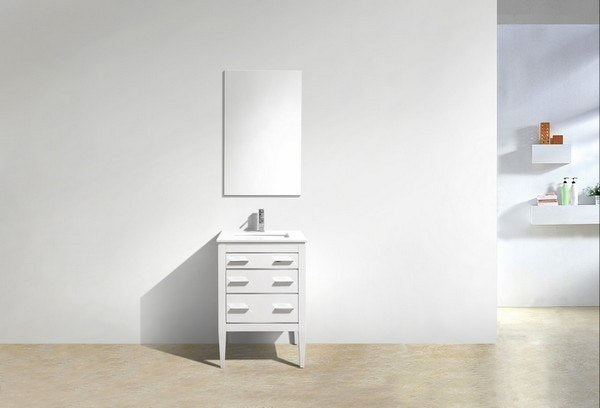KubeBath Eiffel 24" High Gloss White Freestanding Vanity w/ Quartz Countertop