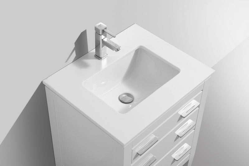 KubeBath Eiffel 24" High Gloss White Freestanding Vanity w/ Quartz Countertop