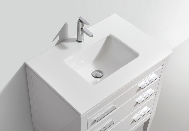 KubeBath Eiffel 30" High Gloss White Freestanding Vanity w/ Quartz Countertop