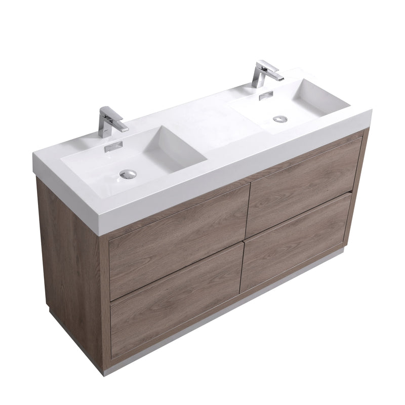 KubeBath Bliss 60" Double Sink Freestanding Modern Bathroom Vanity