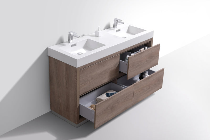 KubeBath Bliss 60" Double Sink Freestanding Modern Bathroom Vanity