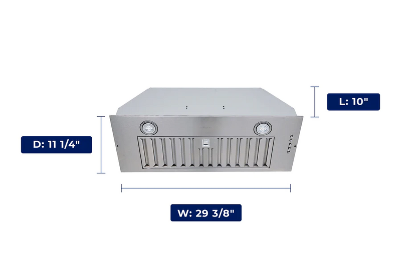 Hauslane Chef 30" IN-R100SS Convertible 600 CFM Stainless Steel Range Hood Insert
