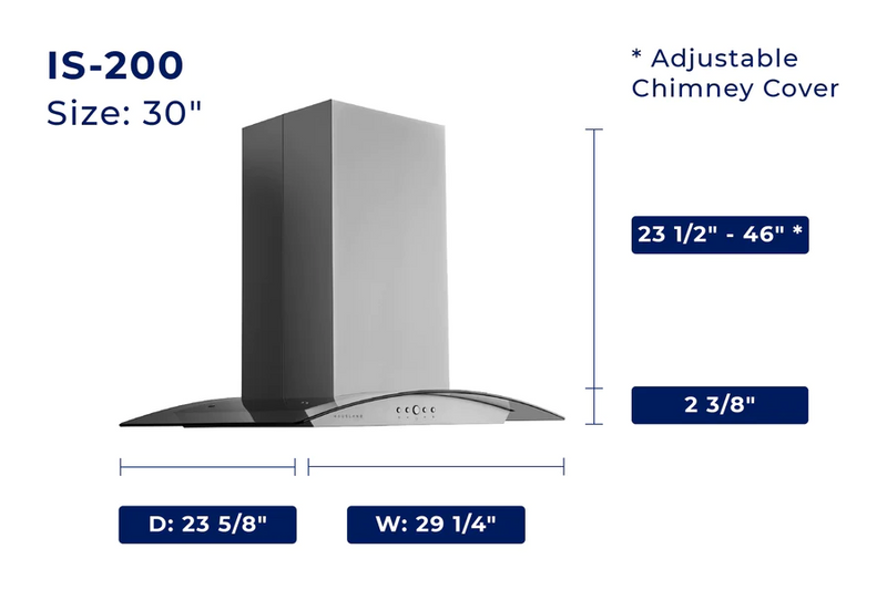 Hauslane Chef Series IS-200 Convertible Stainless Steel Island Range Hood