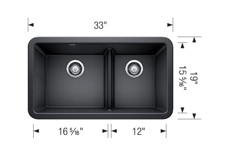 Blanco IKON 33 1¾ Low Divide Double Bowl SILGRANIT Apron Kitchen Sink
