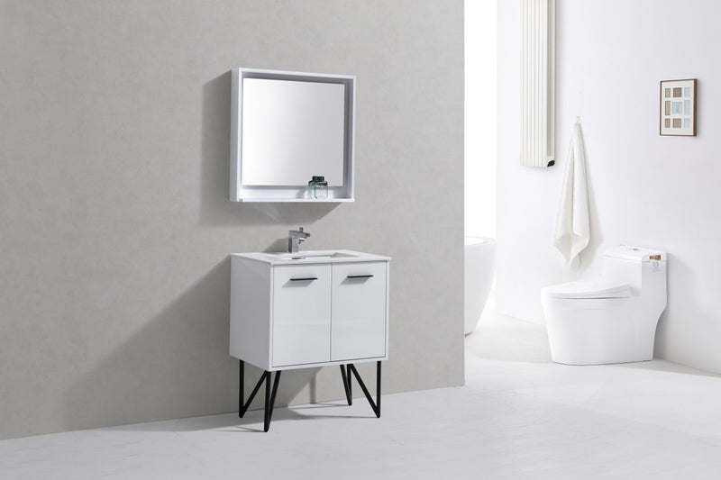 KubeBath Bosco 30" High Gloss White Modern Freestanding Vanity w/ Quartz Countertop
