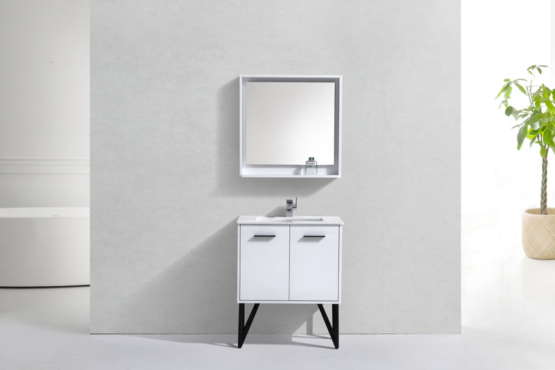 KubeBath Bosco 30" High Gloss White Modern Freestanding Vanity w/ Quartz Countertop