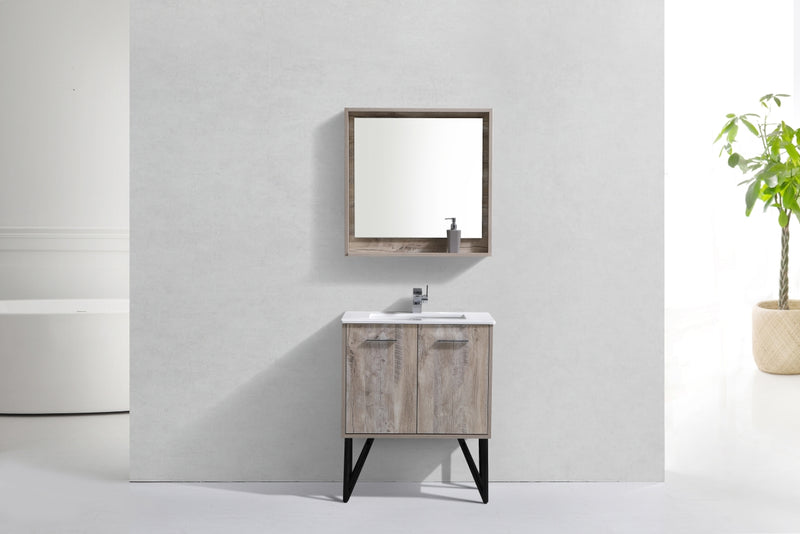 KubeBath Bosco 30" High Nature Wood Modern Freestanding Vanity w/ Cream Quartz Countertop