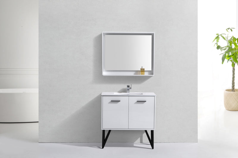 KubeBath Bosco 36" High Gloss White Modern Freestanding Vanity w/ Quartz Countertop