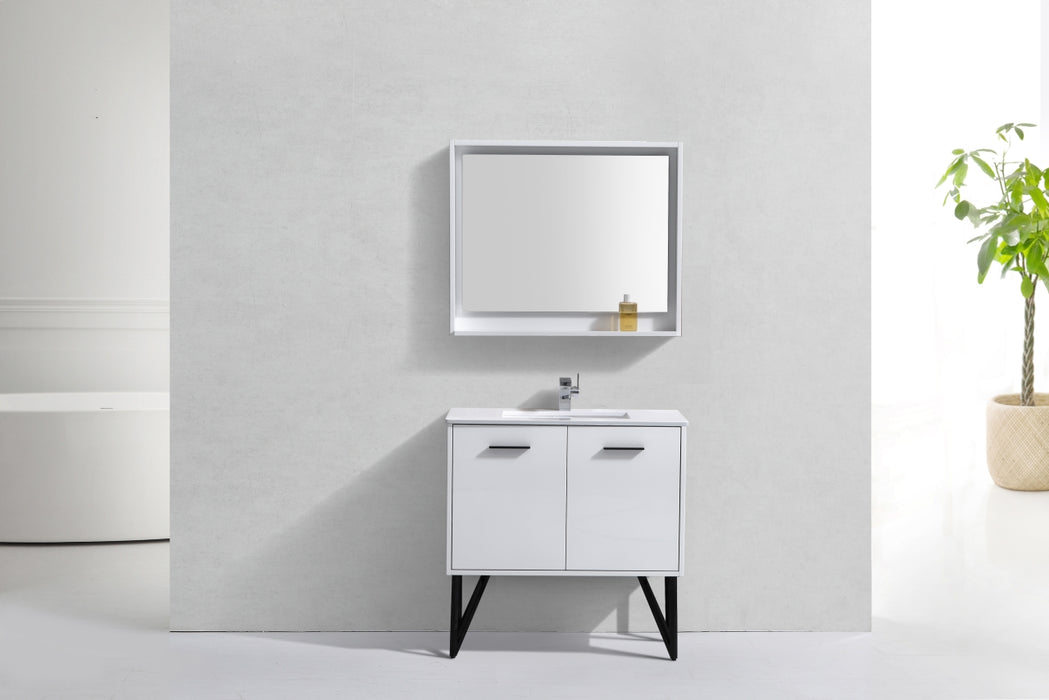 KubeBath Bosco 36" High Gloss White Modern Vanity w/ Quartz Countertop