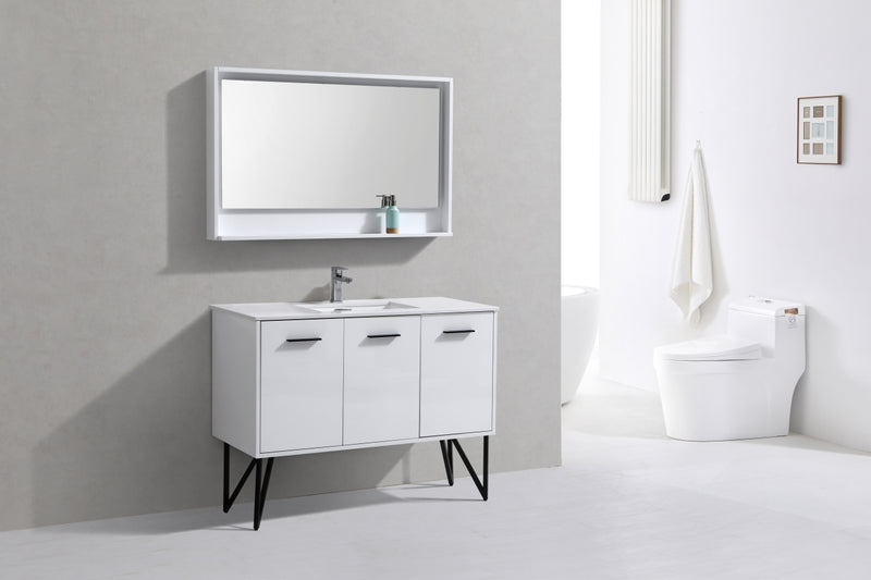 KubeBath Bosco 48" High Gloss White Modern Freestanding Vanity w/ Quartz Countertop