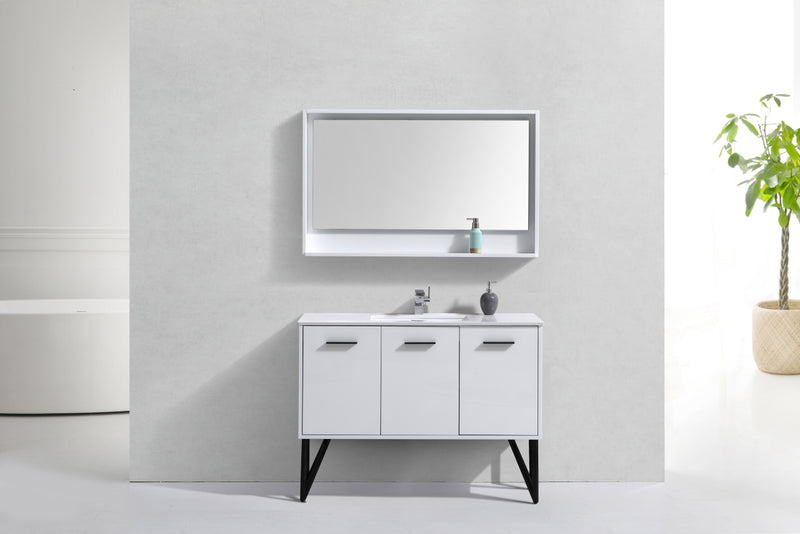 KubeBath Bosco 48" High Gloss White Modern Freestanding Vanity w/ Quartz Countertop