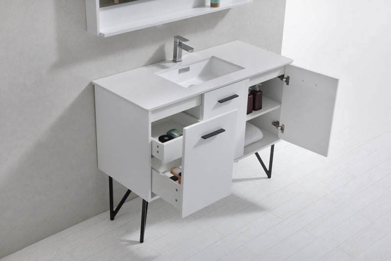KubeBath Bosco 48" High Gloss White Modern Freestanding Vanity w/ Quartz Countertop