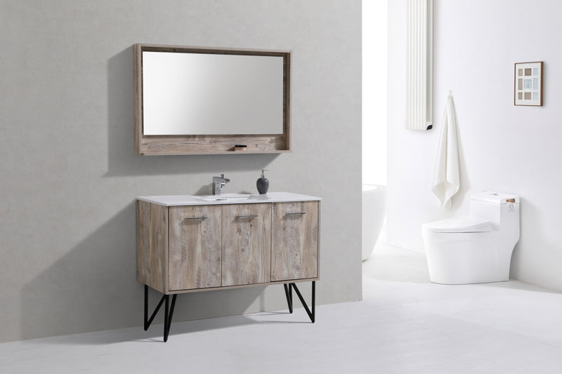 KubeBath Bosco 48" High Nature Wood Modern Freestanding Vanity w/ White Quartz Countertop