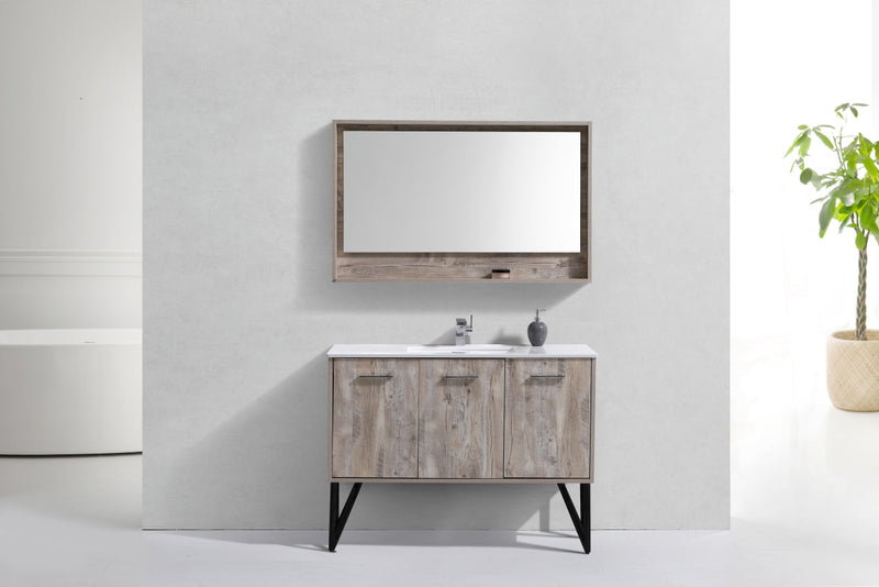 KubeBath Bosco 48" High Nature Wood Modern Freestanding Vanity w/ White Quartz Countertop