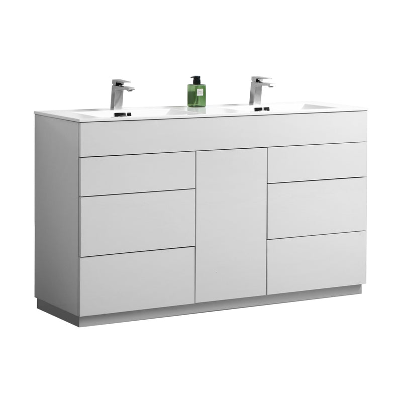 KubeBath Milano 60" Double Sink Modern Freestanding Bathroom Vanity
