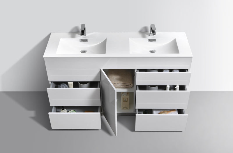 KubeBath Milano 60" Double Sink Modern Freestanding Bathroom Vanity