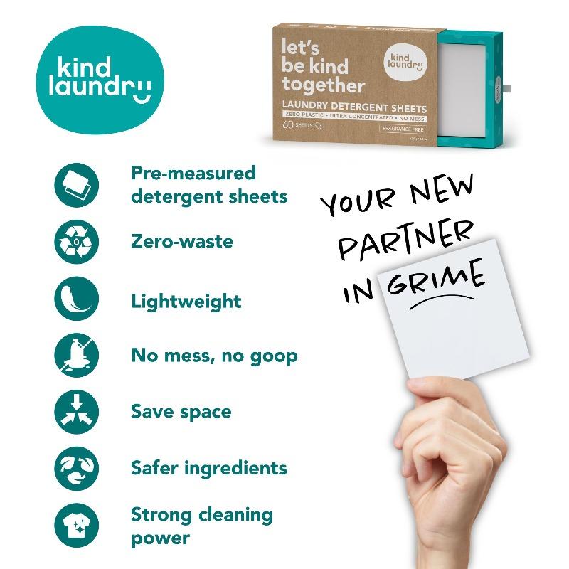 Kind Laundry Eco-Friendly Laundry Detergent Sheets - (60 sheets) - Fragrance Free