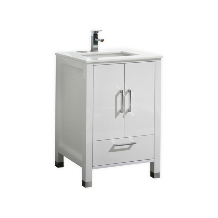 KubeBath Anziano 24" Gloss White Vanity w/ Quartz Countertop and Undermount Sink