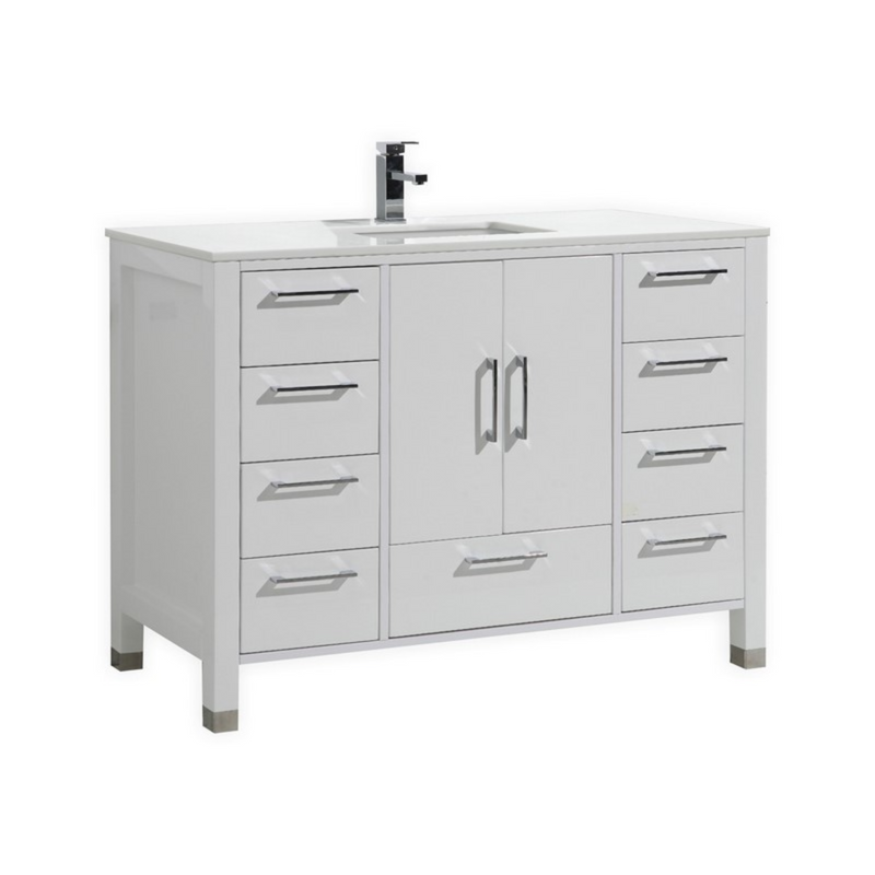 KubeBath Anziano 48" Gloss White Freestanding Vanity w/ Quartz Countertop